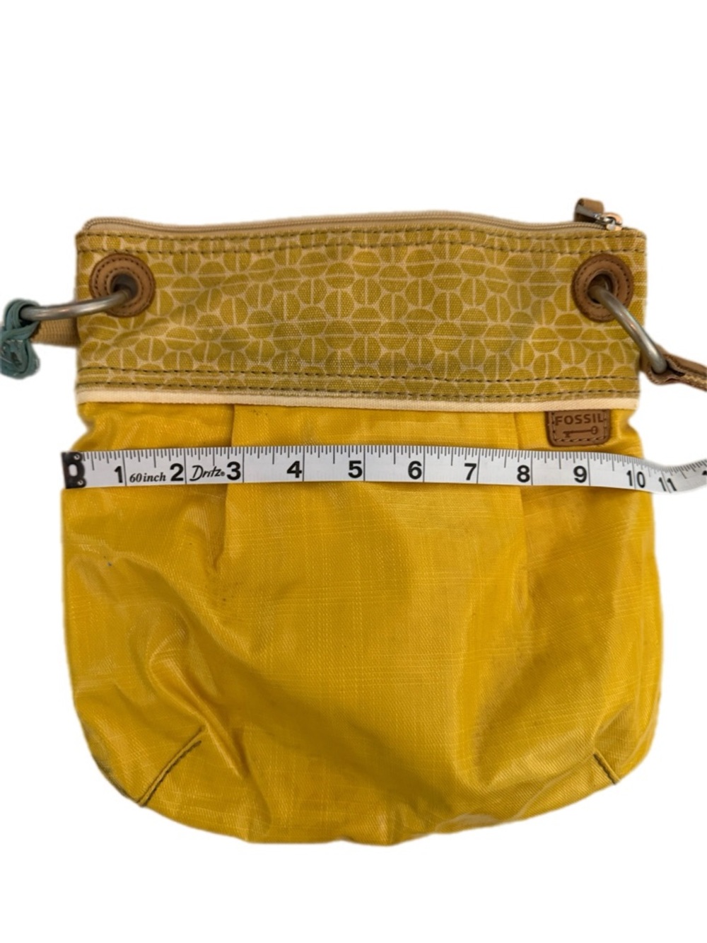 Fossil Key-Per Yellow Crossbody Bag Canvas Leather Trim Boho Shoulder Purse - Picture 3 of 10